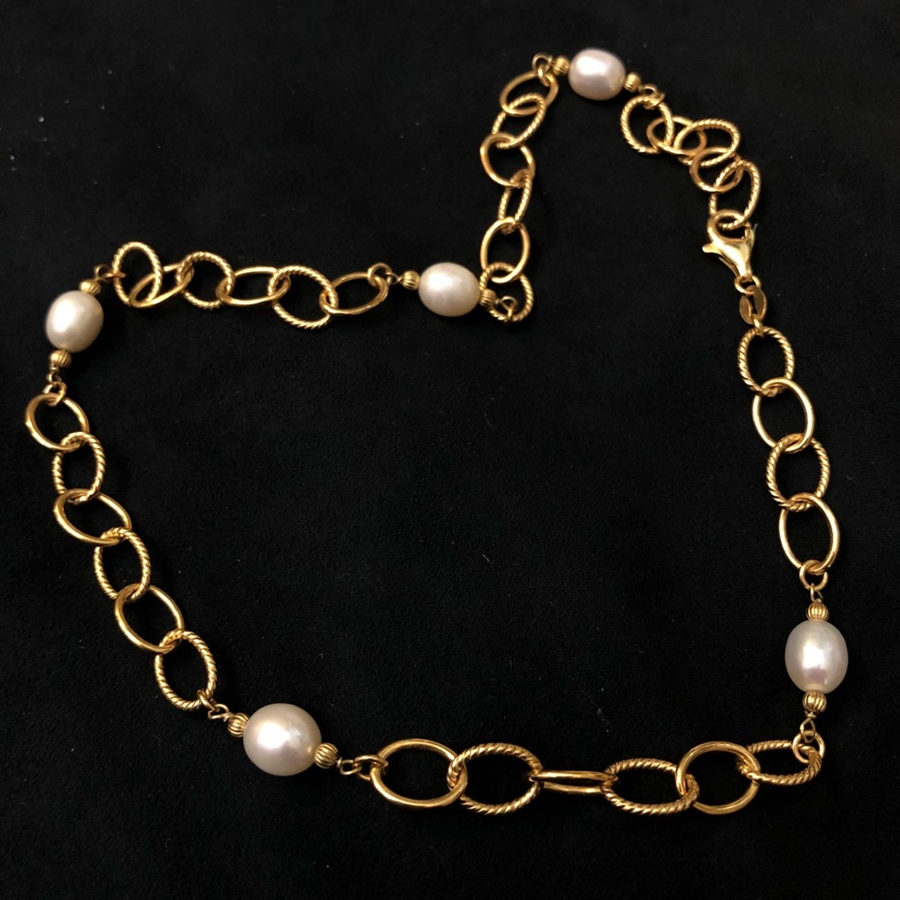 Gold-Pleated Sterling Pearled Necklace
